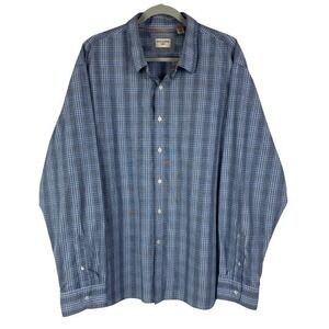 Dockers Blue Striped Plaid Long Sleeve Button‎ Down Dress Shirt Men's XXL